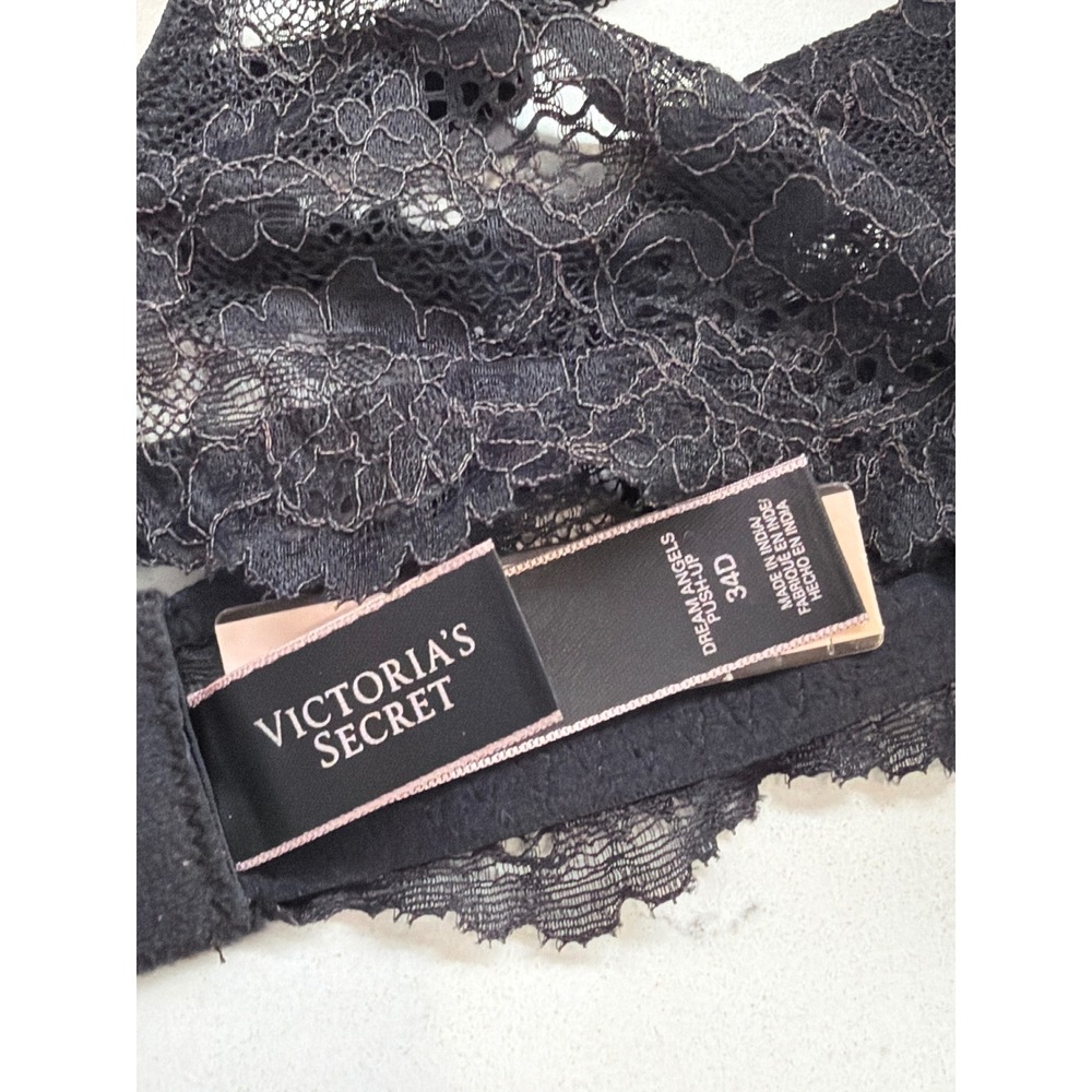 Victorias Secret Dream Angels Push-Up Bra Black Lace 34D Underwire Padded